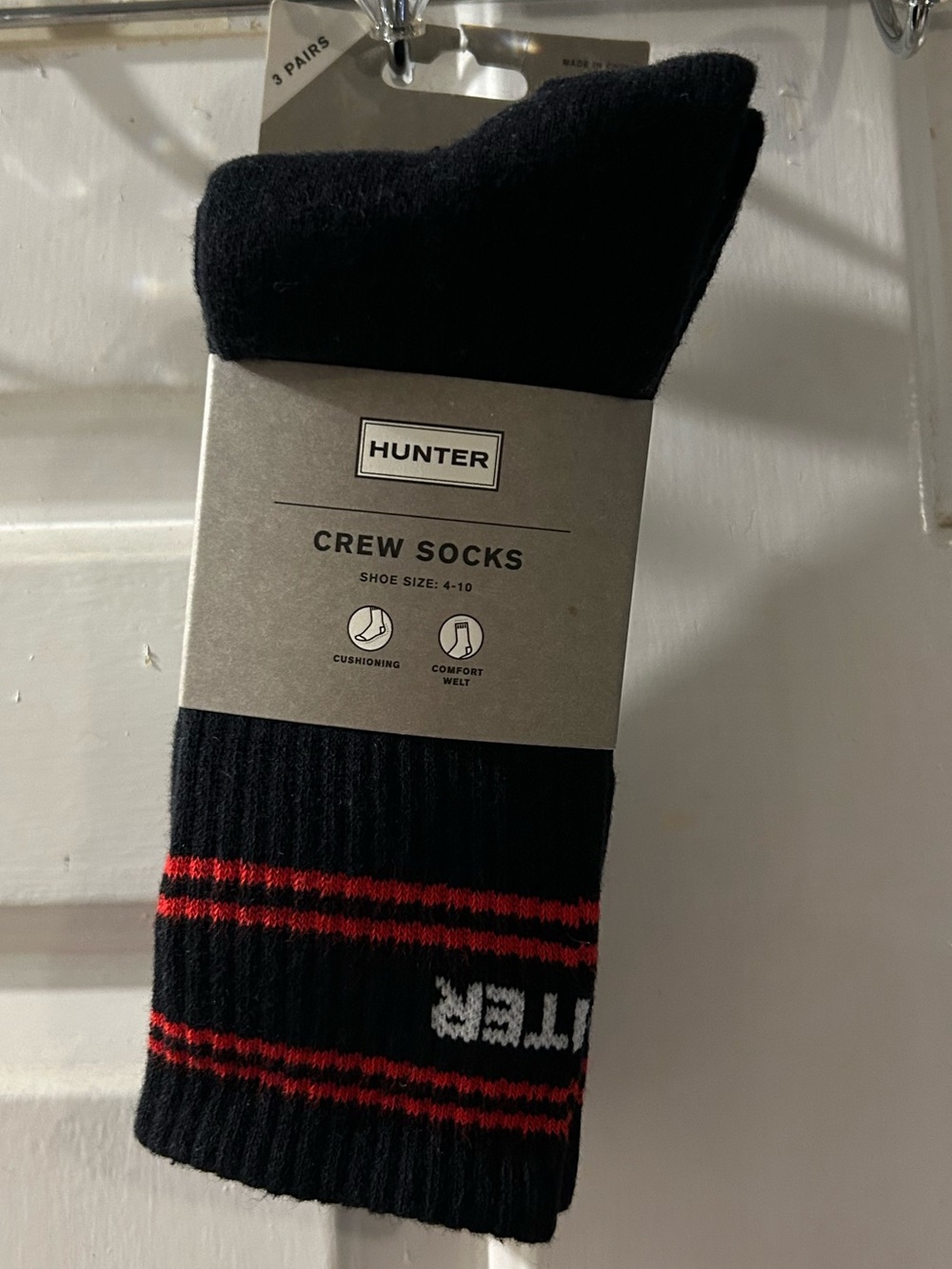 Hunter Black Crew Socks with Red Stripes